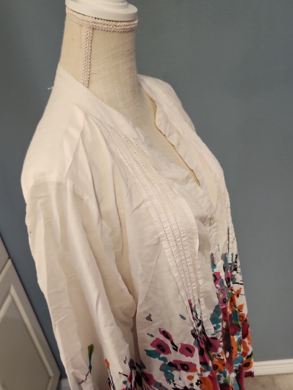 Collection Ect. Floral Button Down 100% Cotton 3/4 Sleeves Blouse Feminine Boho - Picture 8 of 9